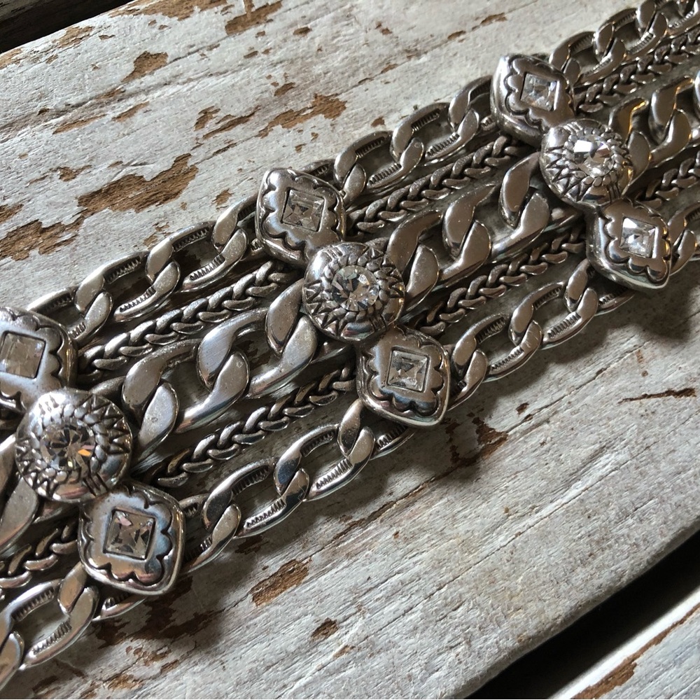 Brighton Fortino Wide Bracelet 5 Chains Crystals Toggle Clasp